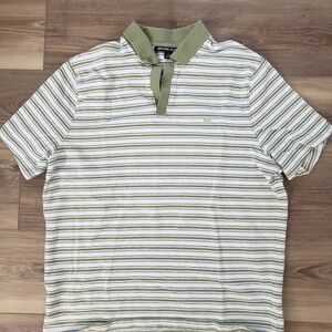 Michael Kors Olive and White Striped Polo Shirt
